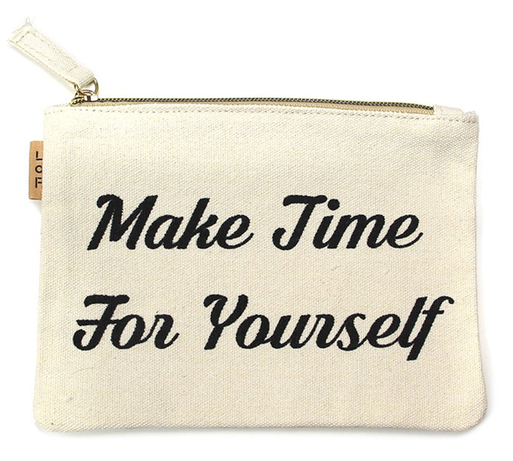 StylesILove 100% Cotton Multi-use Makeup Cosmetic Travel Clutch Pouch Bag (Make Time For Yourself)
