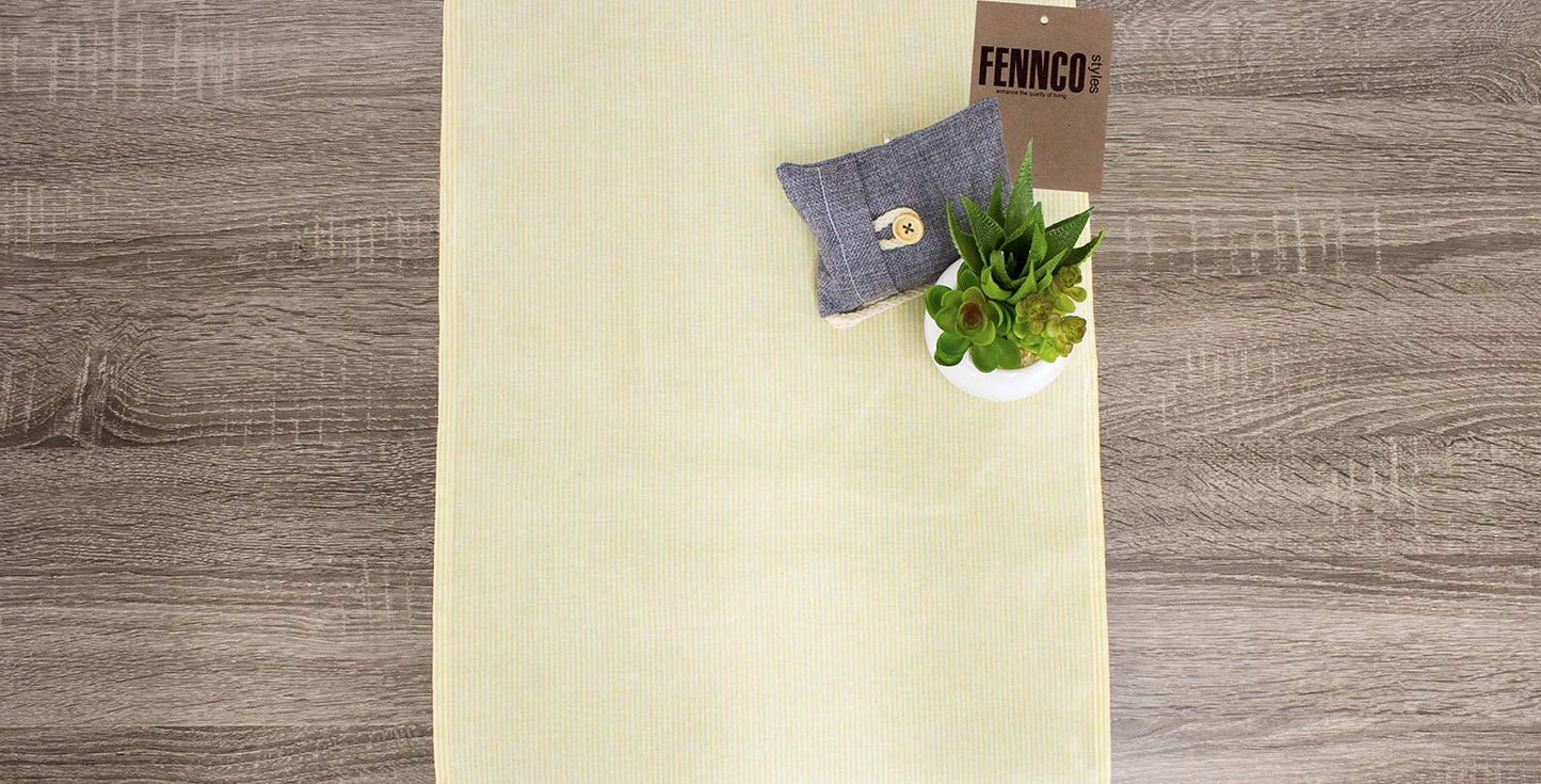 Fennco Styles Farmhouse Neutral Striped 100% Pure Cotton Tablecloth - Yellow Tablecloth for Everyday Use, Banquets, Family Gathering, Special Events and Home Décor