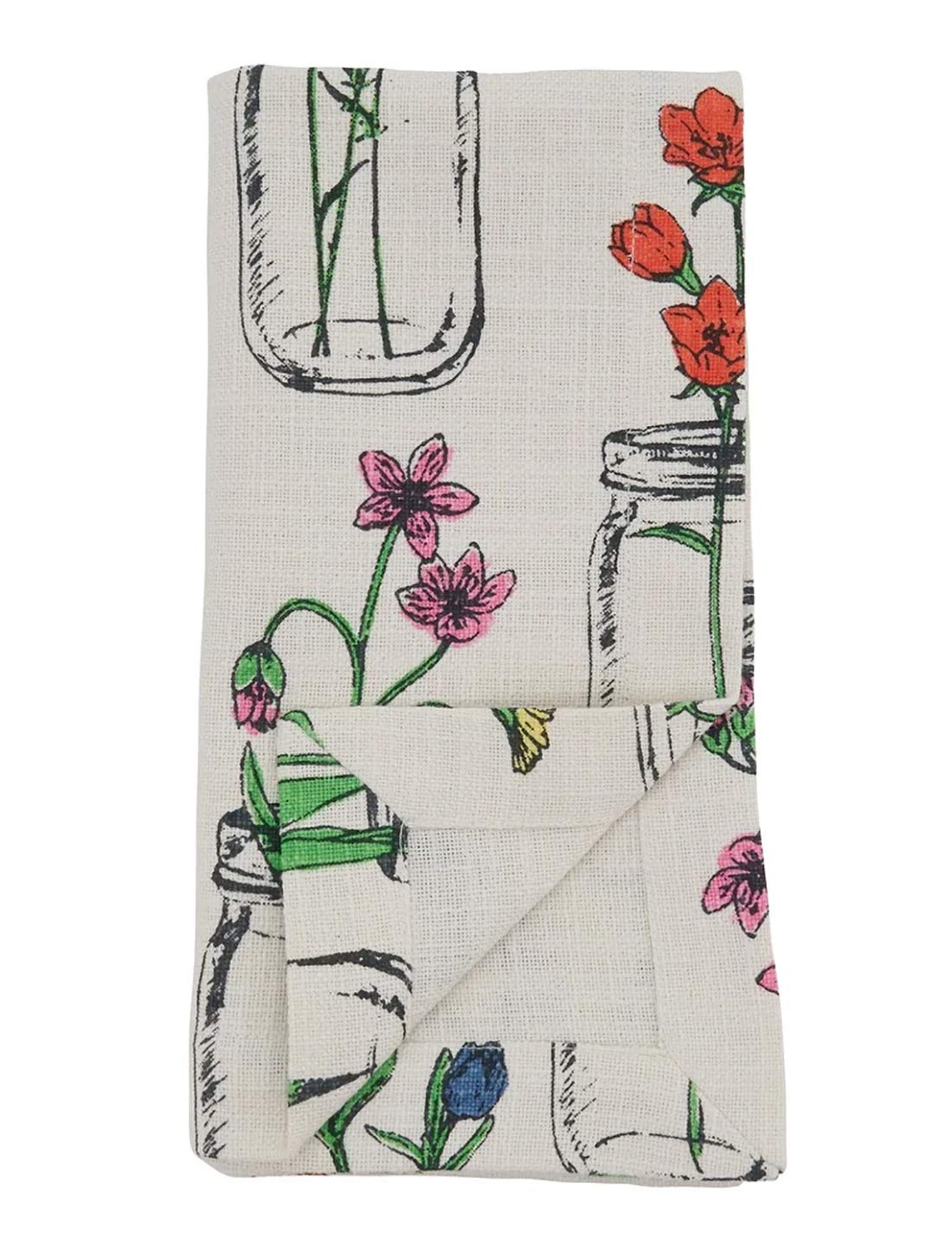 Fennco Styles Multi Flower and Vase Printed Cotton Table Runner 14" W x 72" L - Ivory Table Cover for Home Décor, Dining Room, Banquets, Everyday Use and Special Occasions