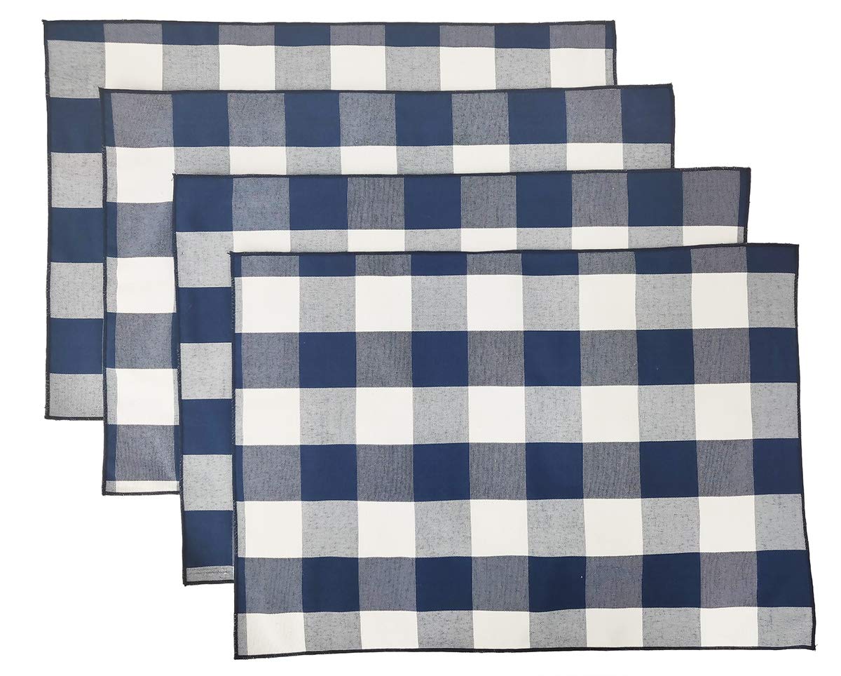 Fennco Styles Buffalo Check Double Layers Reversible Placemats 14" W x 20" L, Set of 4 - Handmade in USA - Plaid Table Mats for Everyday Use, Banquet, Holiday, Family Gathering, Special Occasion