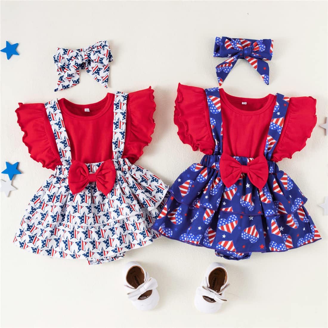 stylesilove Infant Baby Girls American Flag Ruffle Romper Dress & Headband 2pcs 4th of July Independence Day Patriotic Outfit
