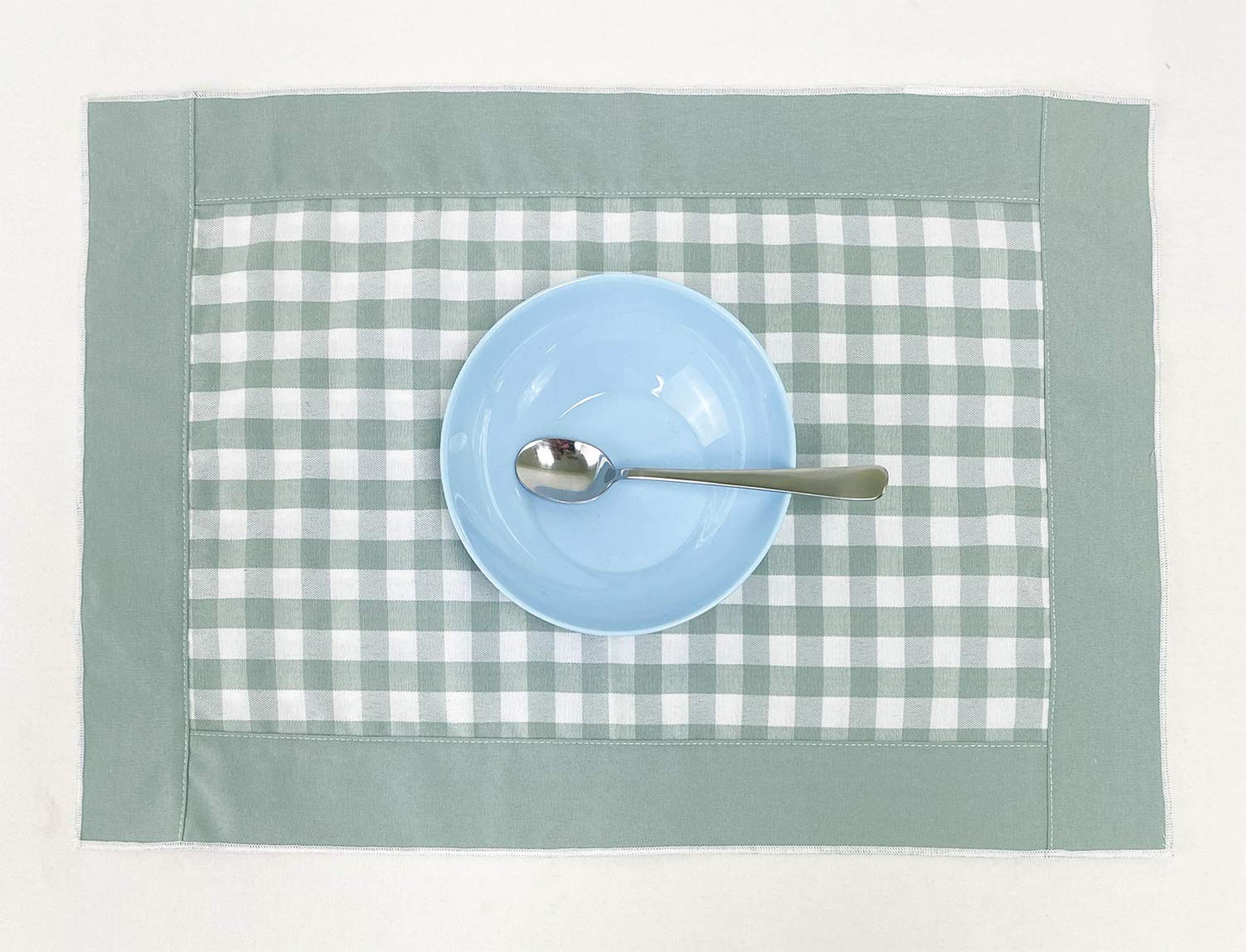Fennco Styles Handmade Reversible Buffalo Plaid Solid Border Placemats 14" W x 20" L, Set of 4 - Check Farmhouse Table Mats for Home, Dining Table, Banquet, Gathering and Special Occasion