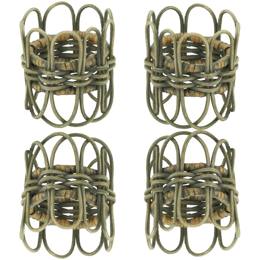 Fennco Styles Handmade Twisted Rattan Napkin Rings, Set of 4 - Natural Braided Napkin Holders for Home Décor, Family Gatherings, Banquets, Holidays and Special Events