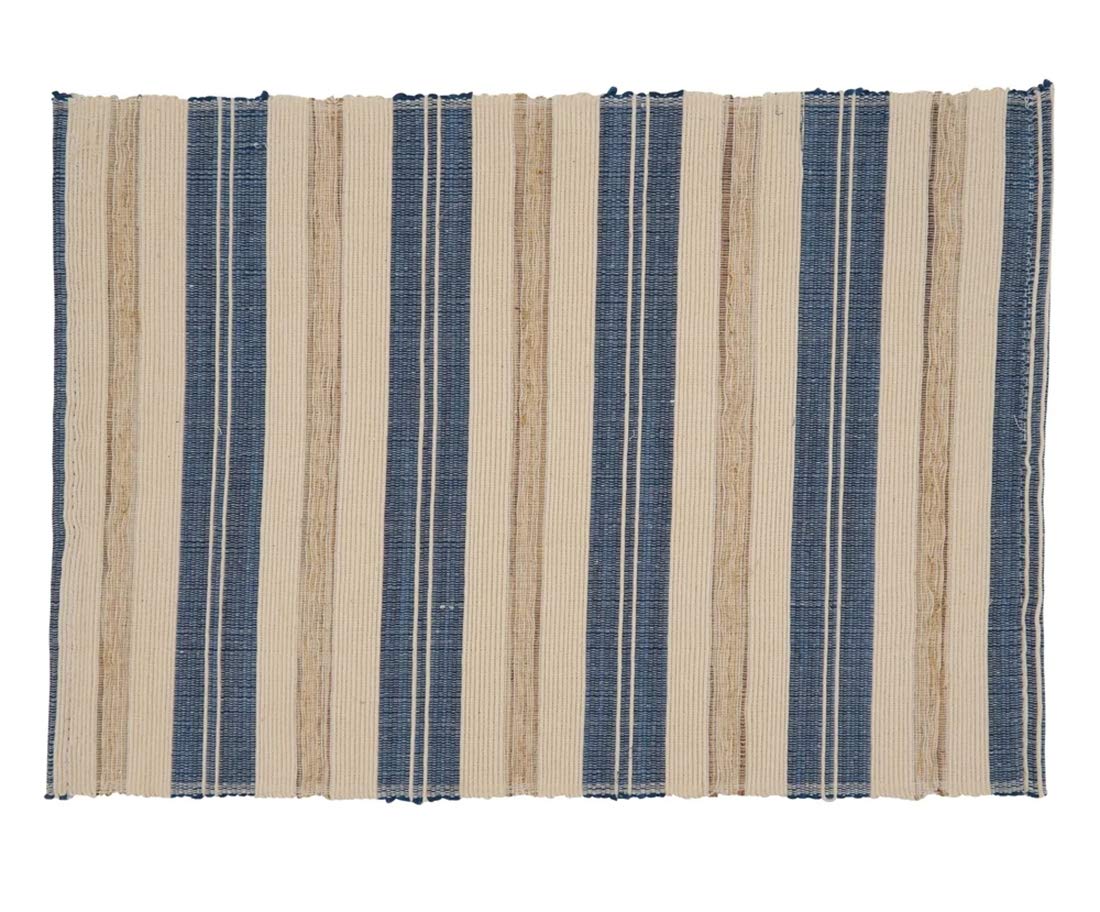 Fennco Styles Modern Water Hyacinth Woven Striped Table Runner - Blue Ivory Table Cover for Home Décor, Dining Table, Banquets, Holiday and Special Events