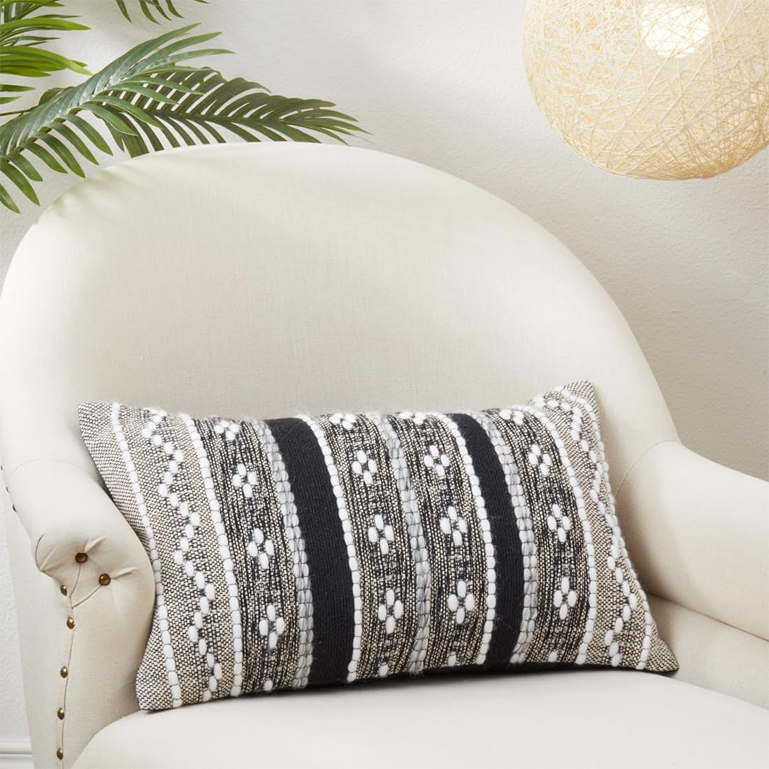 Fennco Styles Black Multi-Pattern Woven Cotton Decorative Throw Pillow Cover