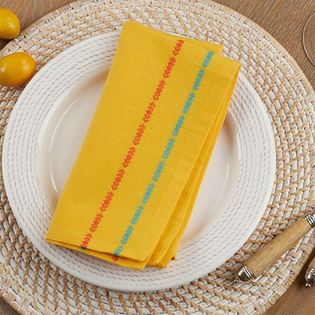 Fennco Styles Dobby Border Woven Cotton Cloth Napkins 18" W x 18" L, Set of 4 - Turquoise Dinner Napkins for Dining Table Décor, Family Gathering, Banquets, and Special Events