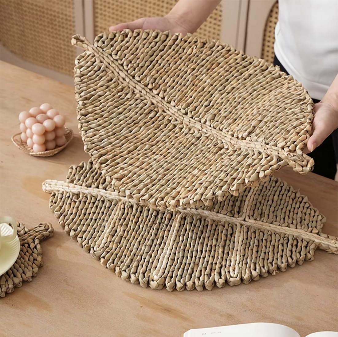 Fennco Styles Corn Husk Leaf Shaped Placemats 20" W x 13" L, Set of 4