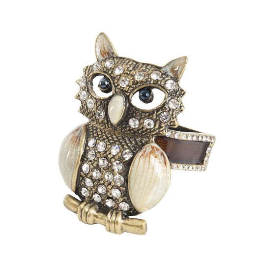 Fennco Styles Nature's Touch Collection Vintage Jeweled Owl Metal Napkin Rings, Set of 4 – Bronze Napkin Rings for Family Diner, Themed Party and Table Décor