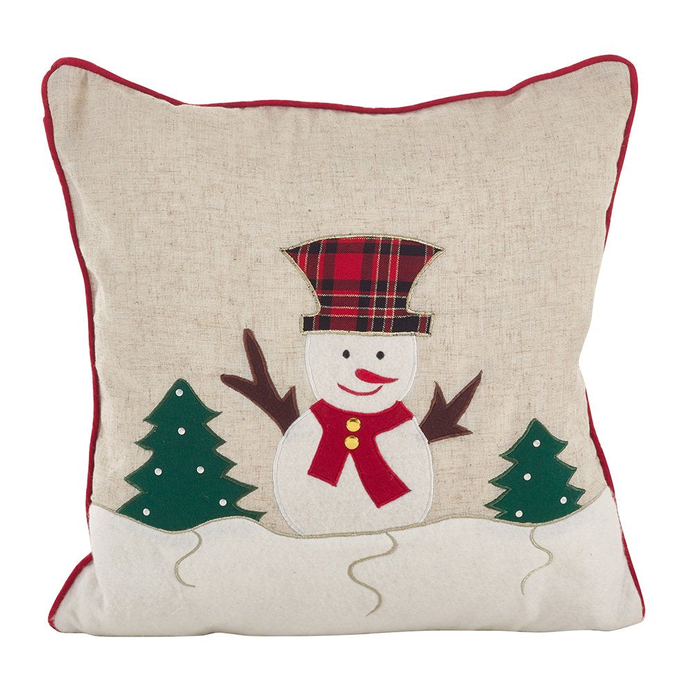 Fennco Styles Christmas Snowman Applique Design Holiday Accent Filled Throw Pillow (Christmas Snowman)