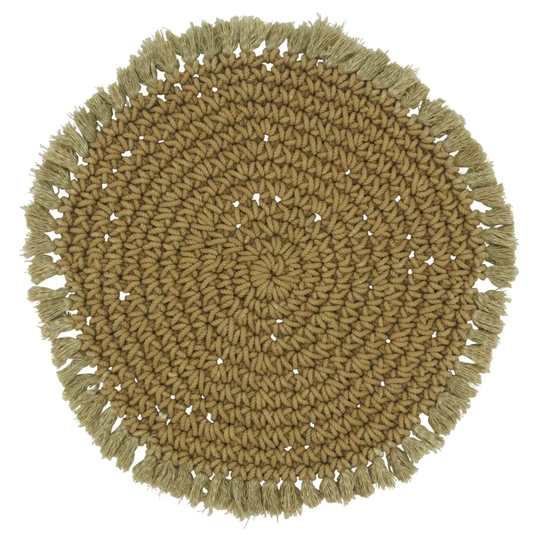 Fennco Styles Boho Macrame Cotton Placemats 15" Round, Set of 2 - Natural Braided Fringe Table Mats for Home, Dining Room, Banquets, Family Gathering and Special Events