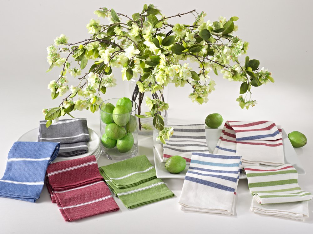 Fennco Styles Café Collection Striped Design Kitchen Cotton Towels 18"W x 28"L, Set of 4 - Grey Hand Towel for Home, Kitchen, Dining Table Decor, Banquet and Special Occasion