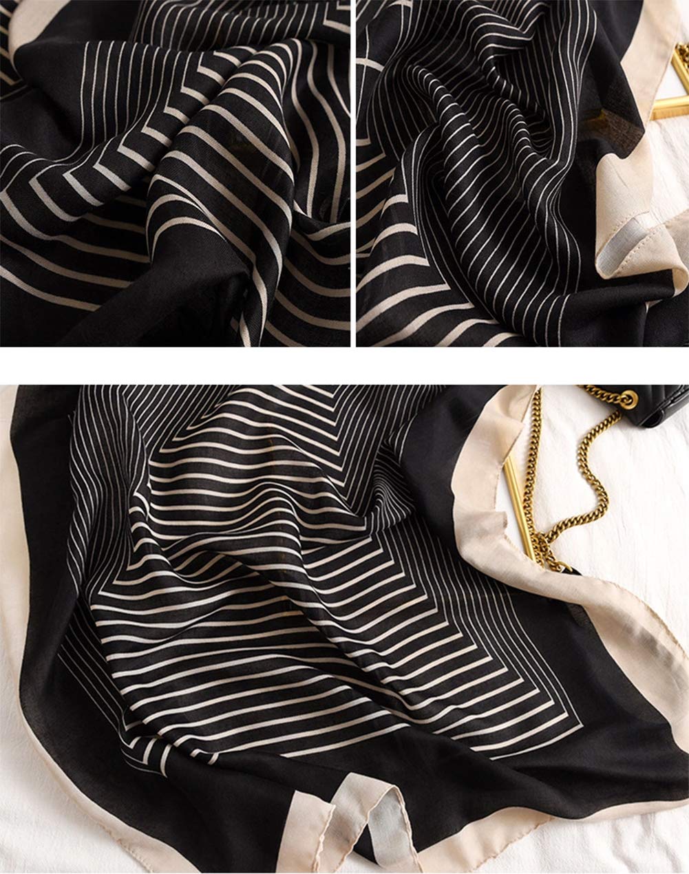stylesilove Women Girls Elegant Striped Print Oblong Cotton Linen Scarf Lightweight Autumn Wrap Shawl