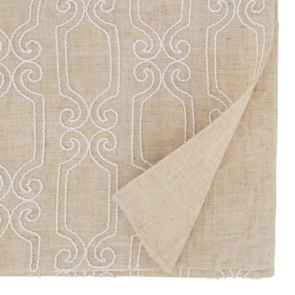 Fennco Styles Elegant Embroidered Scroll Linen Blend Table Runner 16" W x 70" L - White Woven Rectangle Table Cover for Home Décor, Dining Room, Banquets, Wedding and Special Occasion
