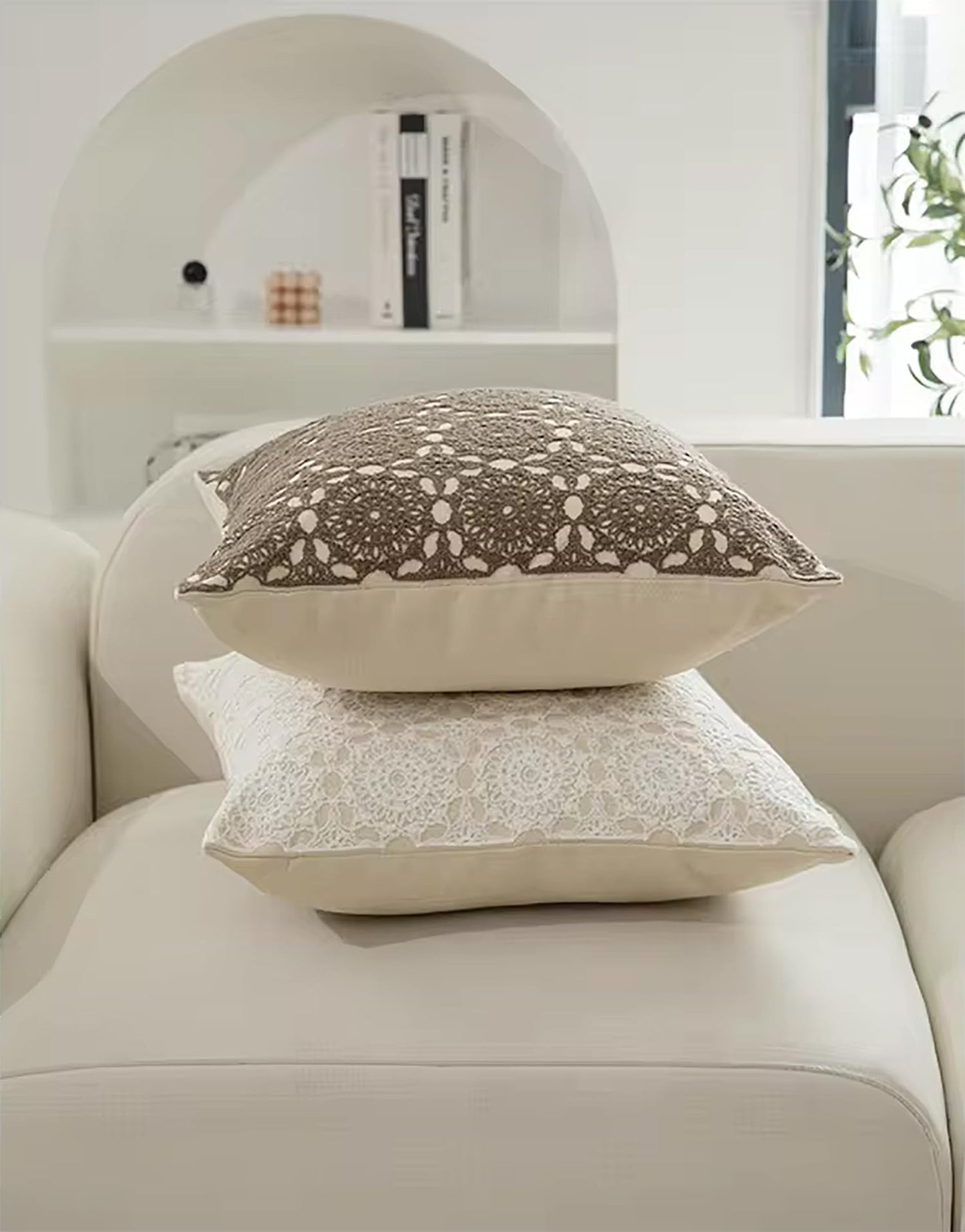 Fennco Styles Embroidered Lace Floral Decorative Throw Pillow Cover