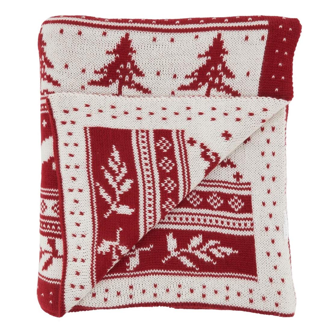 Fennco Styles Reversible Christmas Design Knitted Throw Blanket 50" W x 60" L – Red Blanket for Bed, Couch, Sofa, Home Décor, Ideas