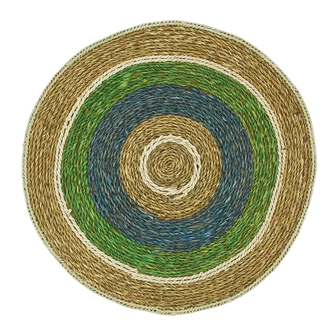 Fennco Styles Handwove Rustic Color Band Placemat 15" Round, 1-Piece - Multicolor Braided Texture Heat Resistant Insulation Table Mat for Boho Home Décor, Dining Table, Banquets, and Holidays