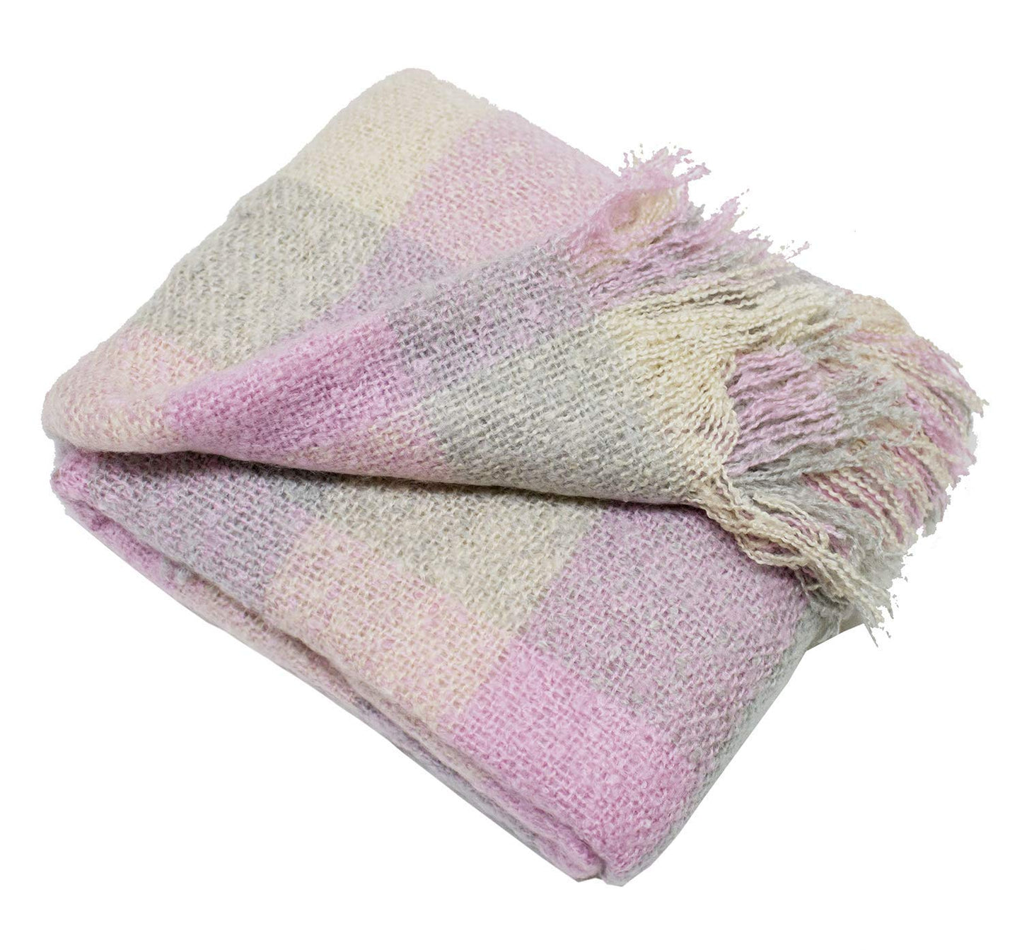 Fennco Styles Cozy Faux Mohair Plaid Fringed Soft Warm Throw Blanket, 50" x 60"