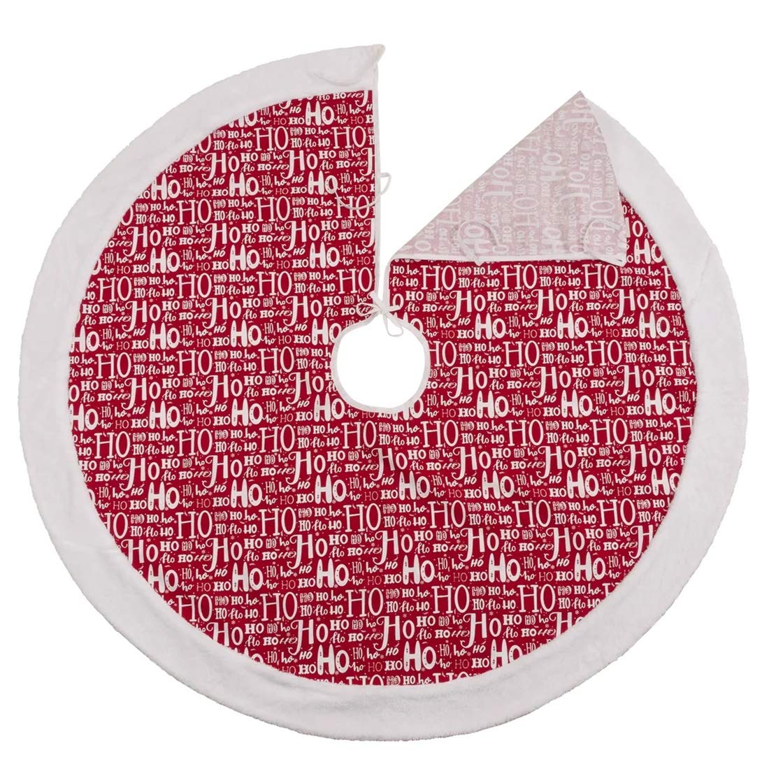 Fennco Styles Ho Ho Ho Christmas Tree Skirt 72" Round - Red Cotton Tree Skirt for Home, Holiday Tree, Indoor Outdoor and Special Occasion