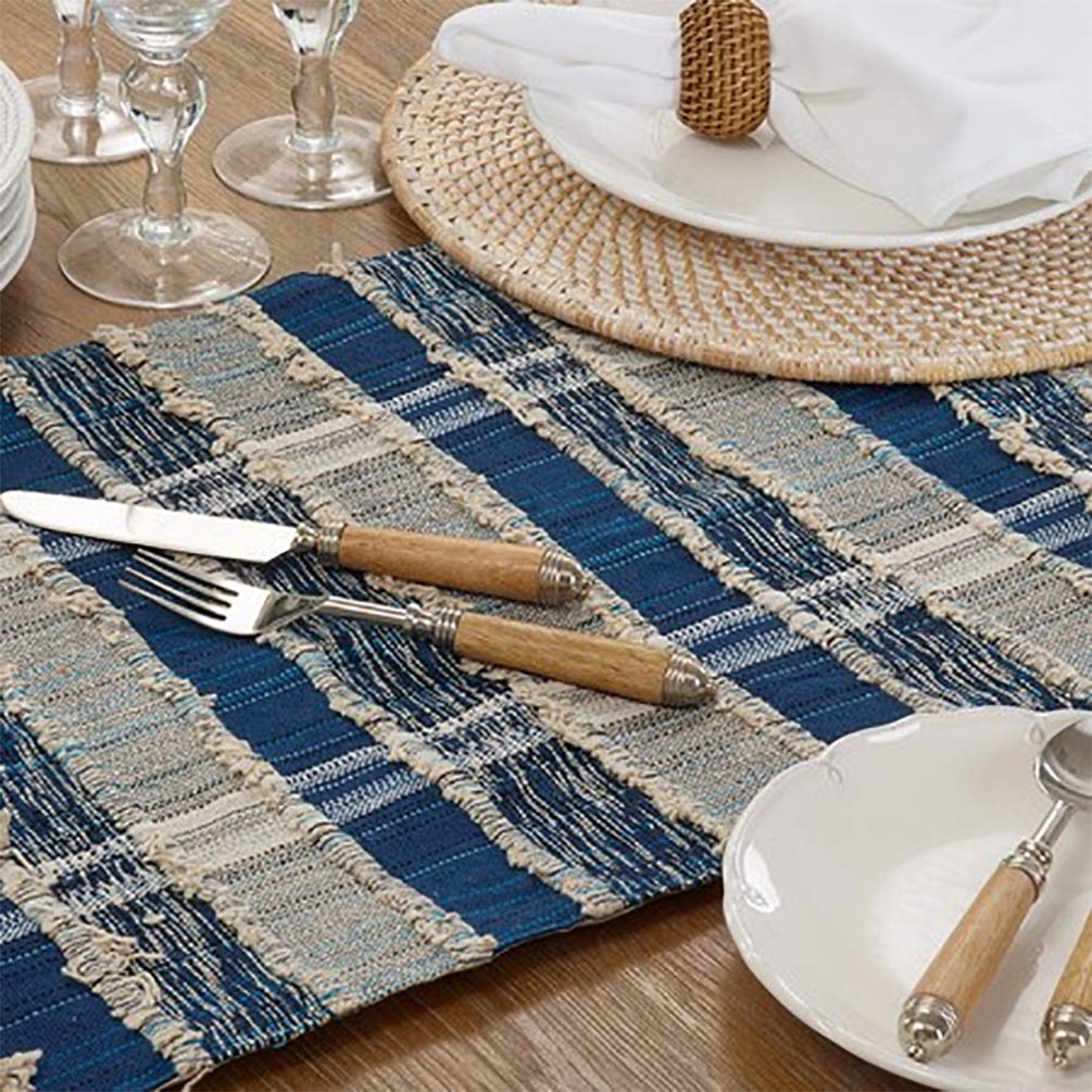 Fennco Styles Bold Stripe Woven Cotton Table Runner 16" W x 72" L - Blue Rectangular Table Cover for Home Décor, Dining Table, Banquets, Family Gathering and Special Events