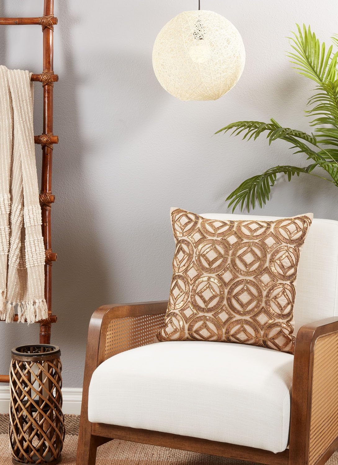 Fennco Styles Gold Sequin & Beaded Design Cotton Throw Pillow 20" W x 20" L - Glitter Geometric Cushion for Home, Couch, Living Room Décor and Special Occasion