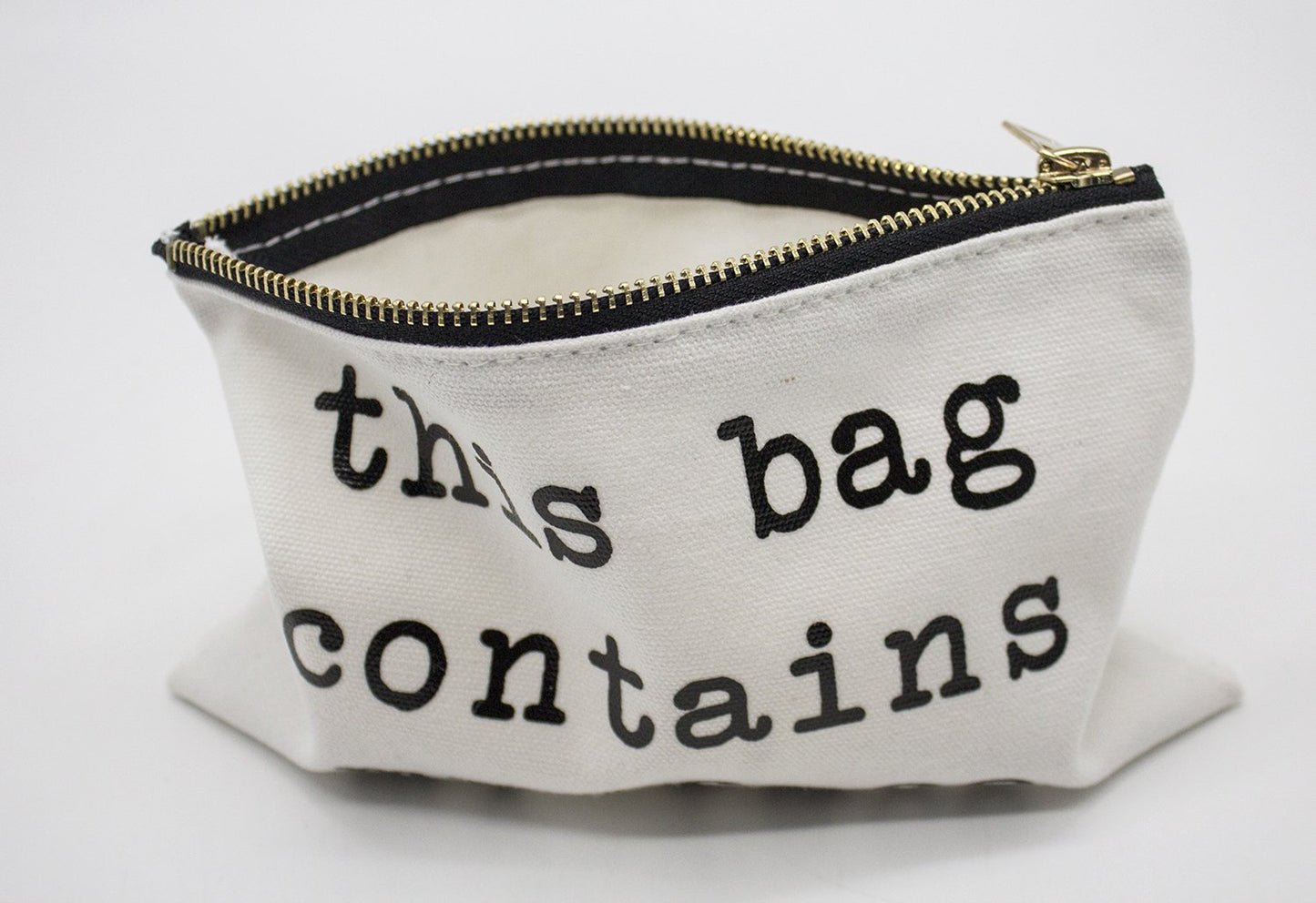 stylesilove Womens Girls 100% Cotton Canvas Stylish Print This Bag Contains My Face Travel Cosmetic Case Makeup Bag Black Multi-use Pouch with Bold Gold Zipper