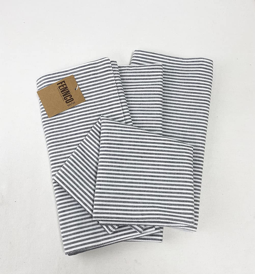 Fennco Styles Simple Ticking Stripes 100% Pure Cotton Placemats 13 x 19 Inch, Set of 4