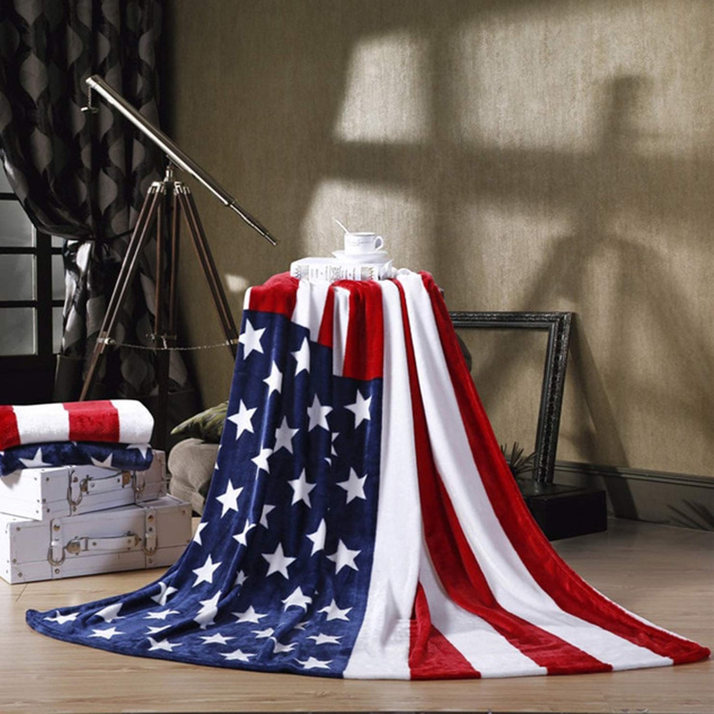 Fennco Styles Patriotic Collection USA Flag Stars and Stripes 50 x 60 Inch Plush Throw – Red Throw Blanket for Couch, Bedroom and Living Room Décor