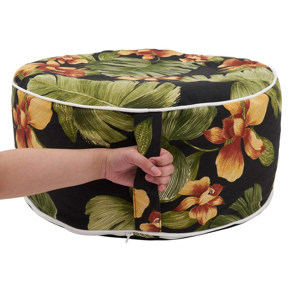 Fennco Styles Modern Tropic Design Round Indoor & Outdoor Pouf – 200lbs Weight Capacity Removable Cover Ottoman for Low Seat, Bedroom, Backyard and Living Room Décor