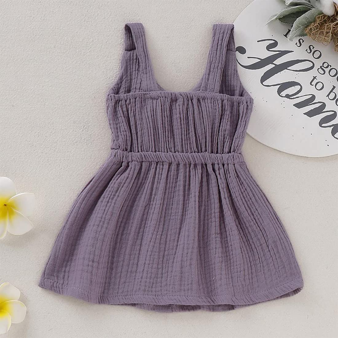 stylesilove Baby Girls Sleeveless Front Tie Bowknot Gauze Cotton Dress Toddler Girl Solid Sundress Summer Outfit