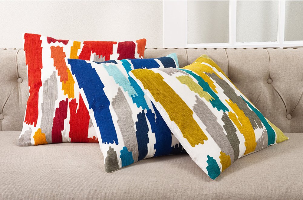 Fennco Styles Bright Brushstroke Cotton Down Filled Throw Pillow - 20" Square