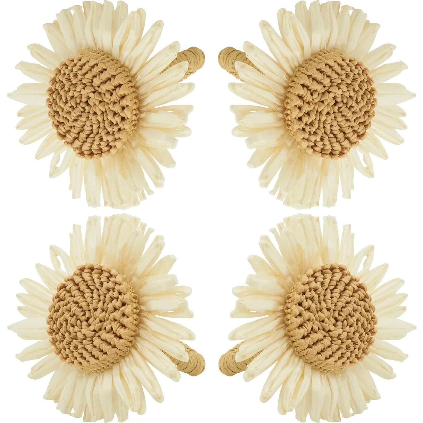 Fennco Styles Handmade Flower Design Decorative Napkin Rings, Set of 4 - White Floral Napkin Holders for Dining Table, Banquet, Spring and Summer Décor and Special Event