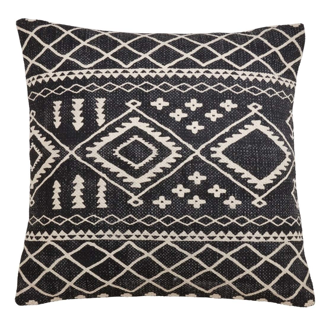 Fennco Styles Eclectic Mud Cloth Pattern Design 100% Cotton Decorative Filled Throw Pillow 22" W x 22" L - Black Geometric Throw Pillow for Home, Couch, Living Room and Bedroom Décor