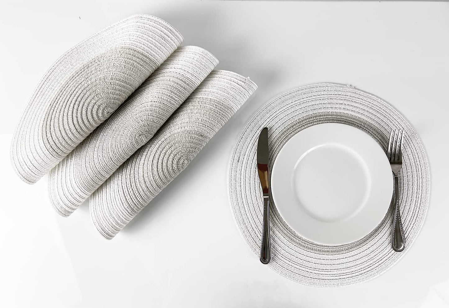 Fennco Styles Handmade Gradient Textured Ramie Placemats 14" Round, Set of 4 – Braided Table Mats Heat Resistant Insulation for Home Décor, Dining Table, Everyday Use, Banquets, Special Events