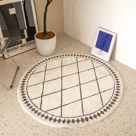 Fennco Styles Kids White Lattice Shag Area Rug 32" Round - Geometric Design Soft Non-Slip Fleece Play Mat for Boys Girls Bedroom Décor, Kids Playroom, Living Room, Nursery Décor