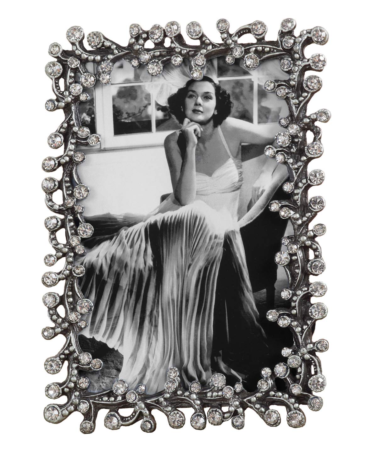 Fennco Styles Luxury Jeweled Pewter Picture Frame - 4"x6" (Silver)