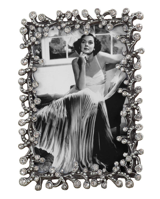 Fennco Styles Luxury Jeweled Pewter Picture Frame - 4"x6" (Silver)