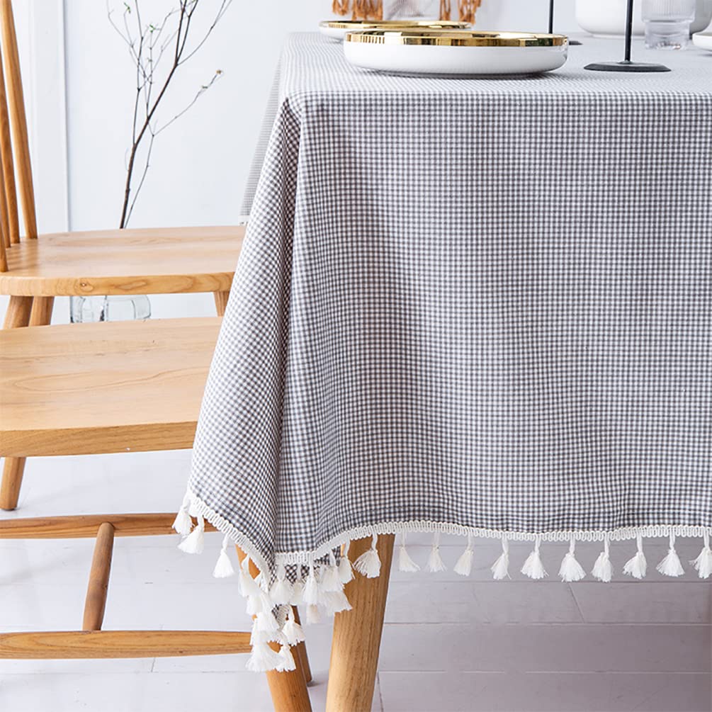 Fennco Styles Woven Gingham Cotton Tablecloth with Tassel 55" W x 71" L - Checkered Rectangle Table Cover for Everyday Use, Home, Dining Table Décor, Banquets, Farmhouse, and Special Events