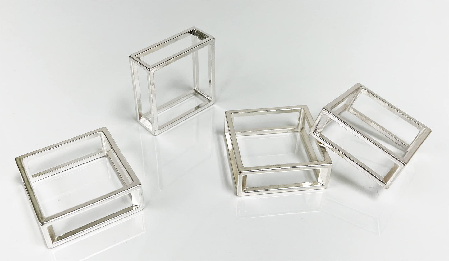 Fennco Styles Square Metal Frame Napkin Rings, Set of 4 - Gold Minimalist Bangle Napkin Holders for Home, Dining Room, Banquets, Family Gatherings, Holidays and Special Occasions