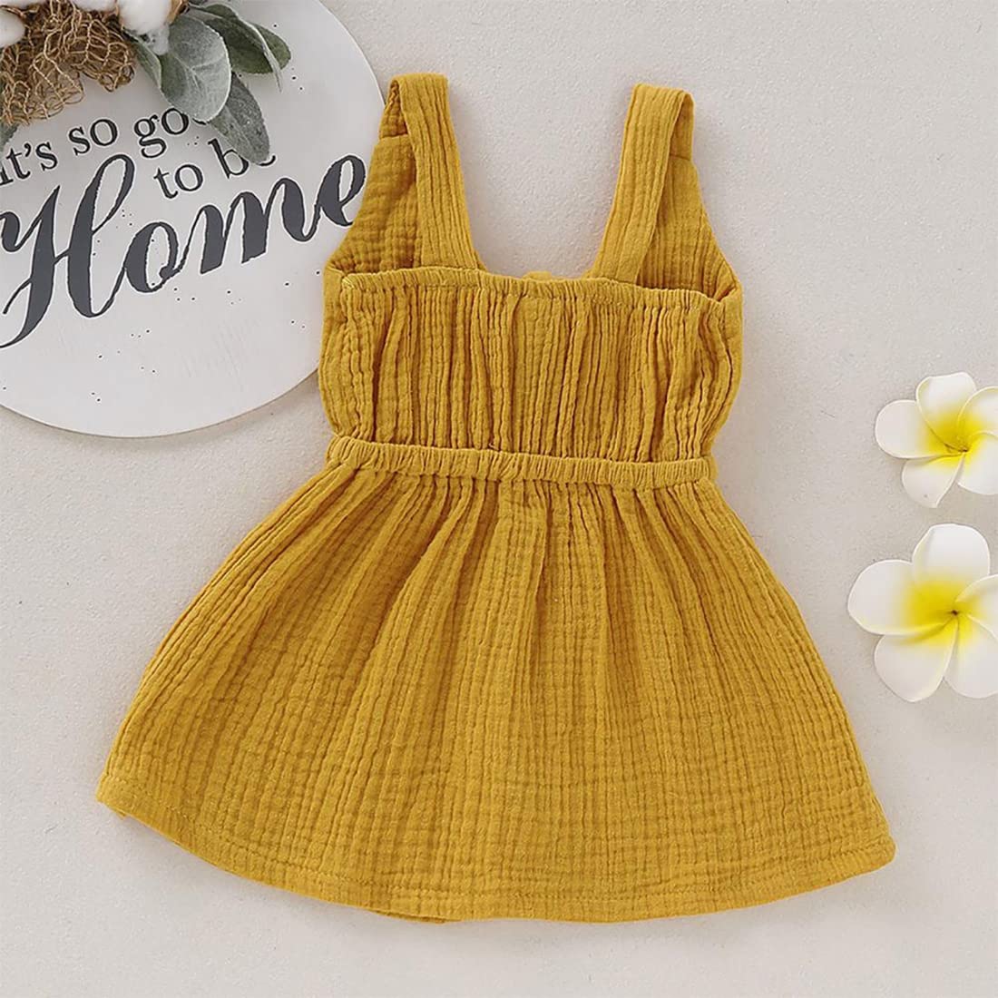 stylesilove Baby Girls Sleeveless Front Tie Bowknot Gauze Cotton Dress Toddler Girl Solid Sundress Summer Outfit