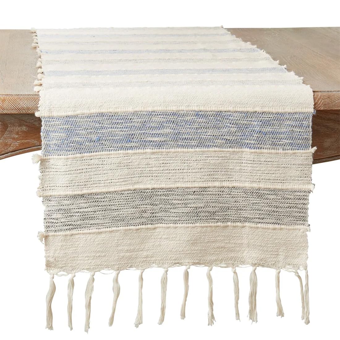 Fennco Styles Stylish Striped Fringe Cotton Table Runner 16" W x 72" L - Blue Woven Table Cover for Home Décor, Dining Table, Banquets, Family Gathering and Special Events