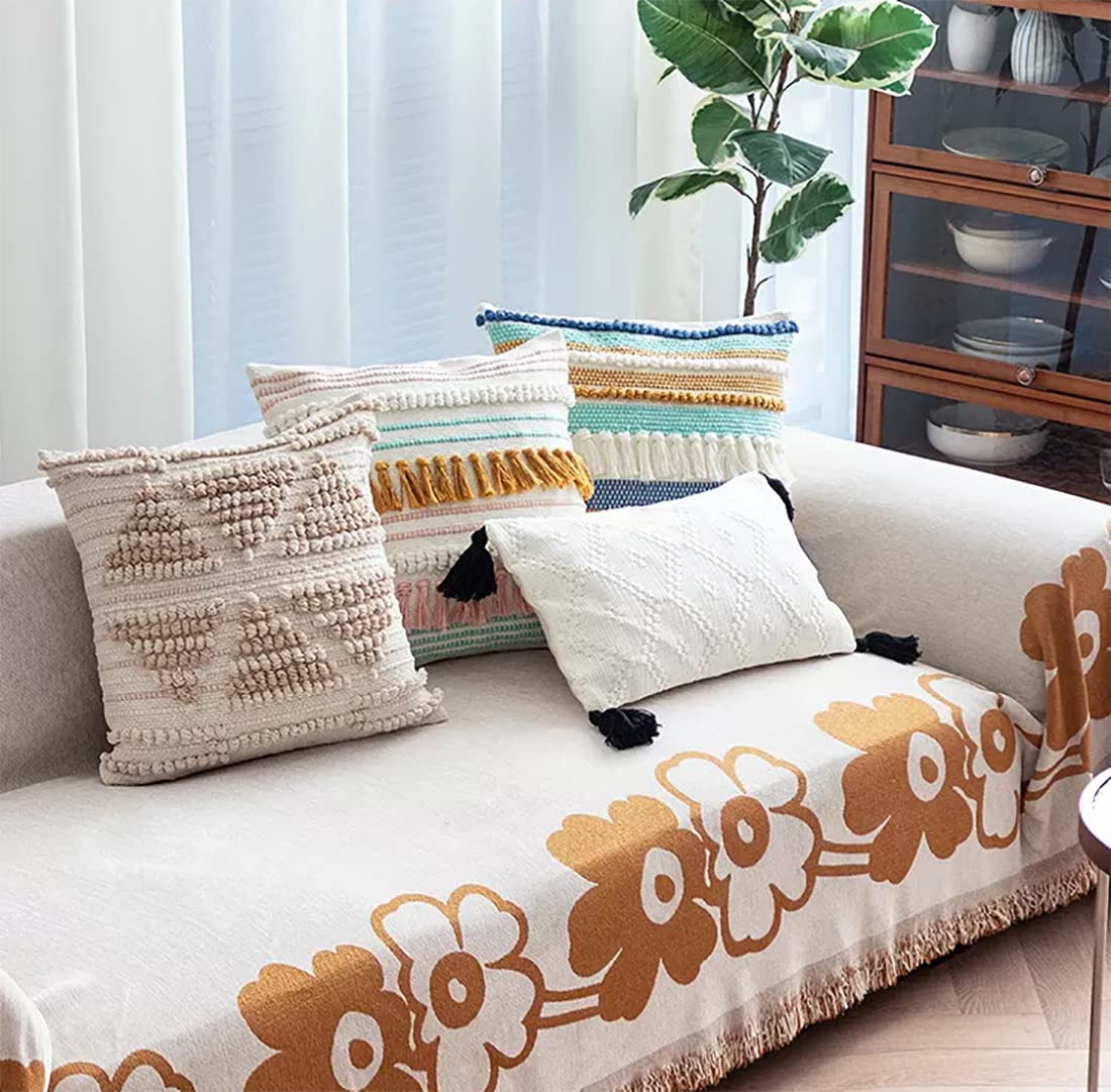 Fennco Styles Woven Tassel Striped Decorative Throw Pillow 18" W x 18" L - Textured Boho Cushion for Home, Couch, Living Room, Bedroom and Office Décor
