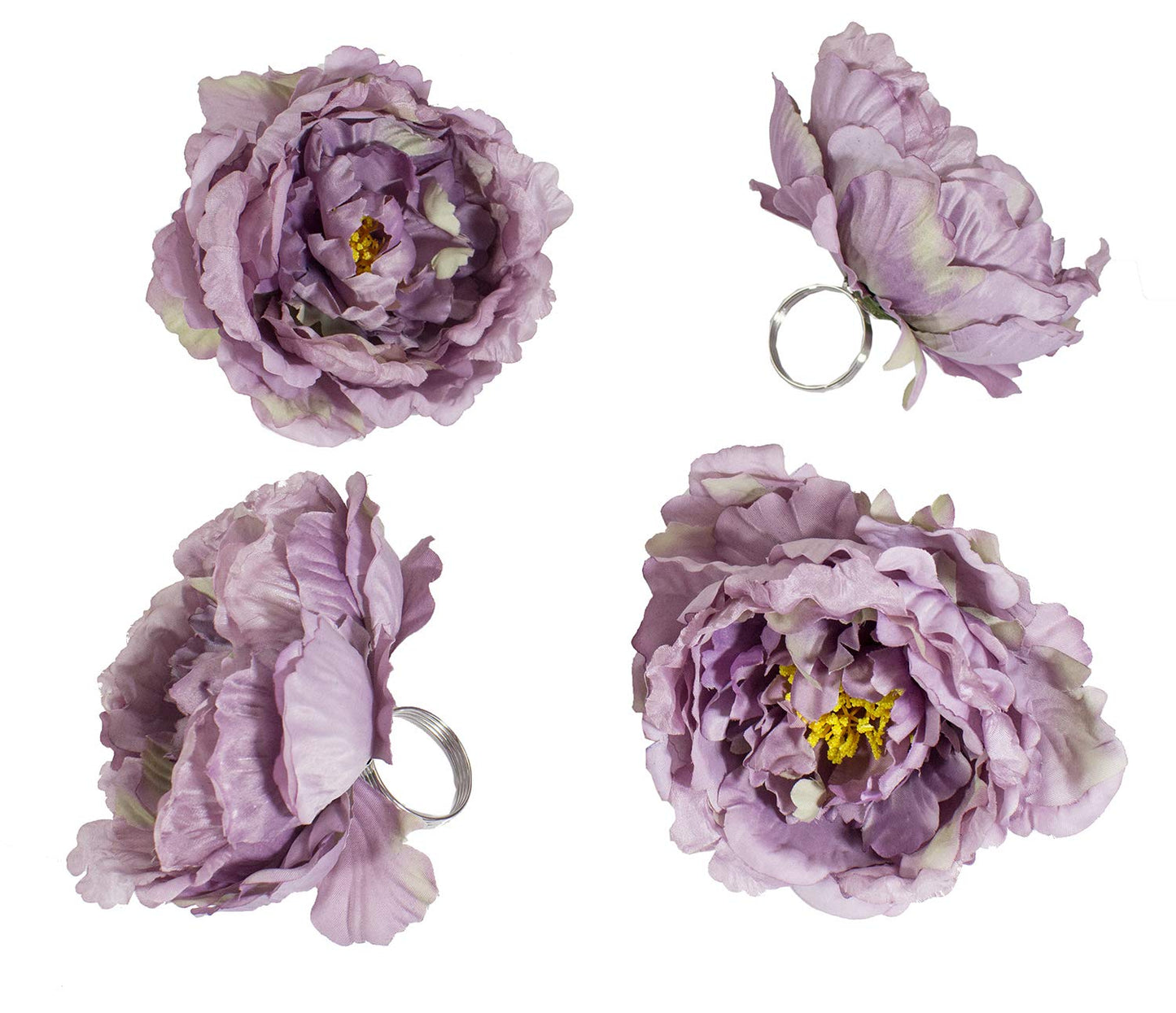 Fennco Styles Handmade Peony Napkin Rings, Set of 4 - Violet Flower Decorative Napkin Holders for Home, Dining Table, Banquet, Family Gathering, Holiday and Special Occasion