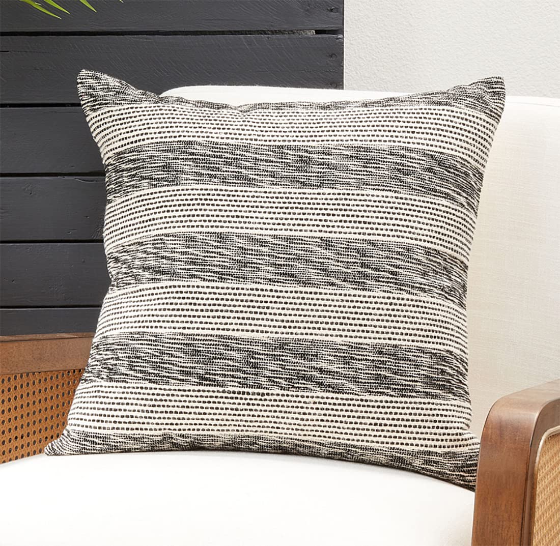 Fennco Styles Striped Design Cotton Decorative Throw Pillow 20" W x 20" L - Black & White Textured Cushion for Home, Couch, Bedroom, Living Room and Office Décor