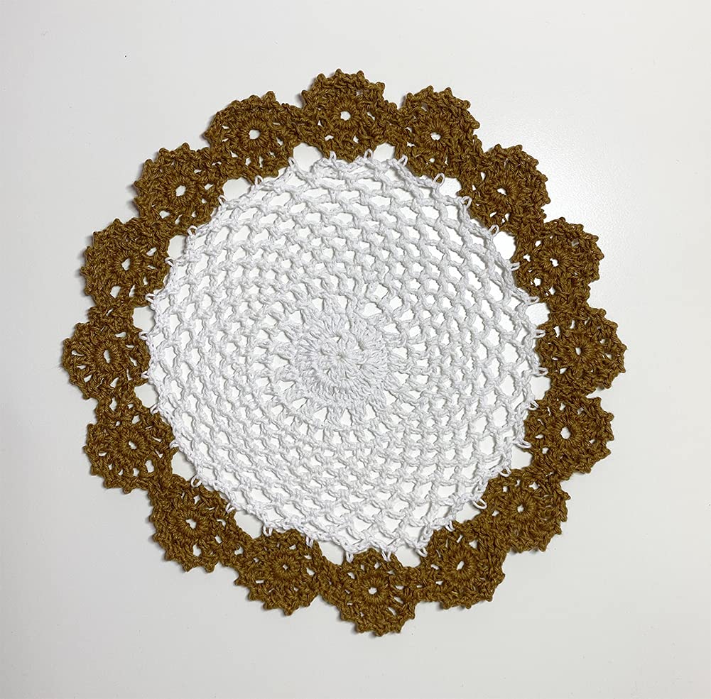 Fennco Styles Handmade Two-Tone Floral Crochet Tray Doily, 9" Round - Cloth Placemat for Everyday Use, Holidays, Home Décor, Cocktail Party, Tea Party, Special Occasion