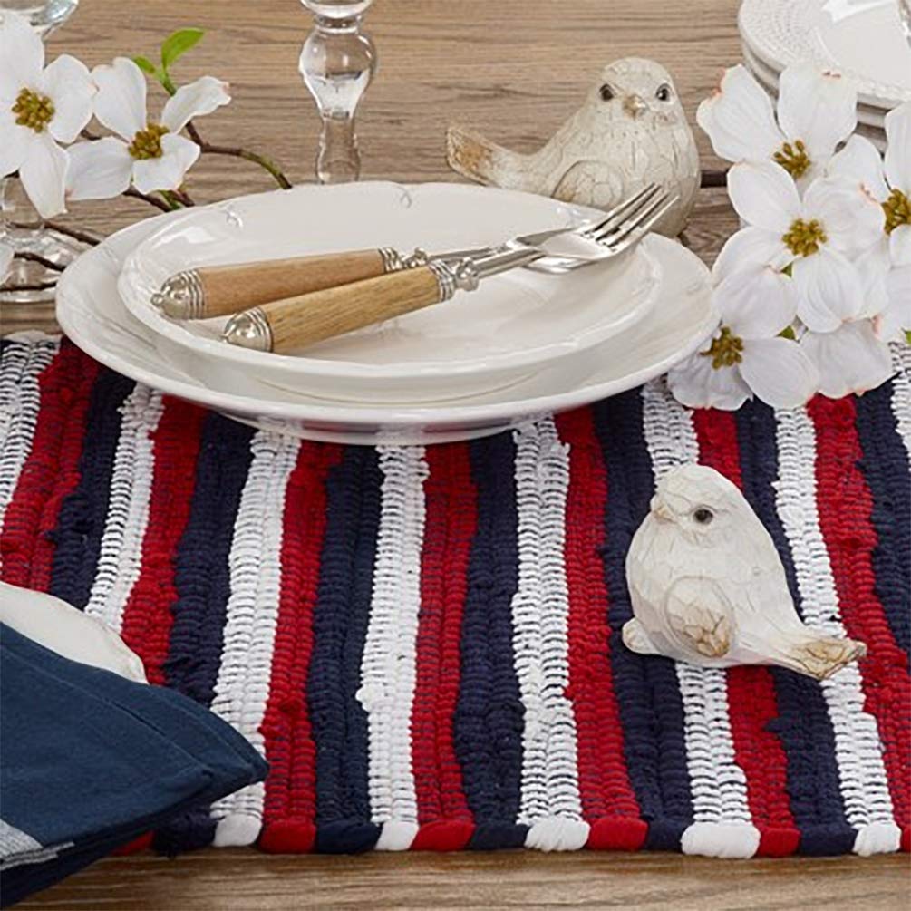 Fennco Styles Striped Patriotic Chindi Tassel Cotton Table Runner 16" W x 72" L - Multicolored Table Cover for Home Décor, Dining Table, National Holiday and Special Events