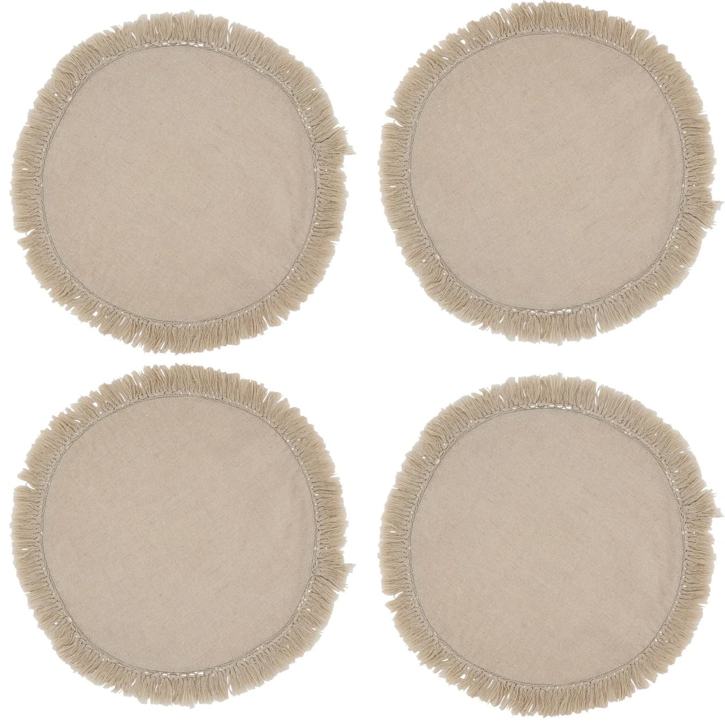 Fennco Styles Stonewashed Fringe Design 100% Linen Placemats 13" Round, Set of 4 - Blue-Grey Table Mats for Christmas, Holiday, Dining Table, Everyday Use, Banquets and Special Occasion