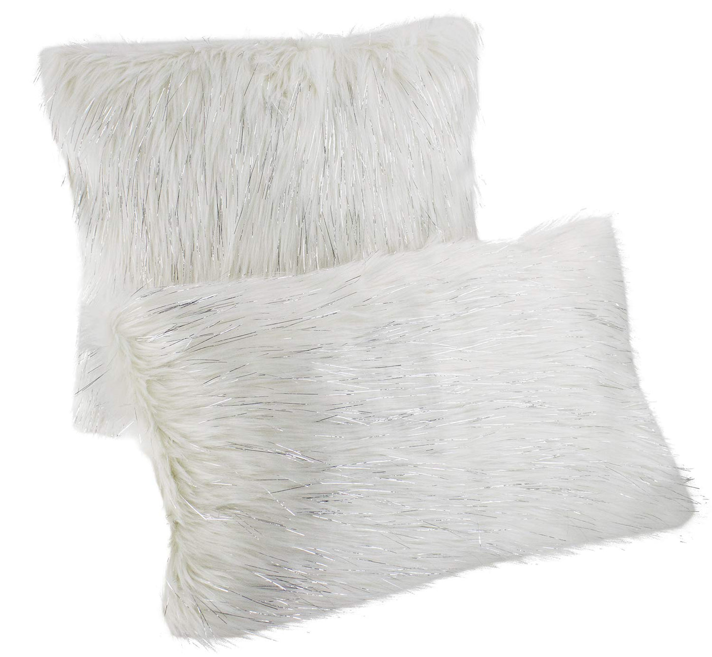 Fennco Styles Holiday Christmas Decorative Exquisite Faux Fur with Silver Metallic Thread Throw Pillow - 2 Colors