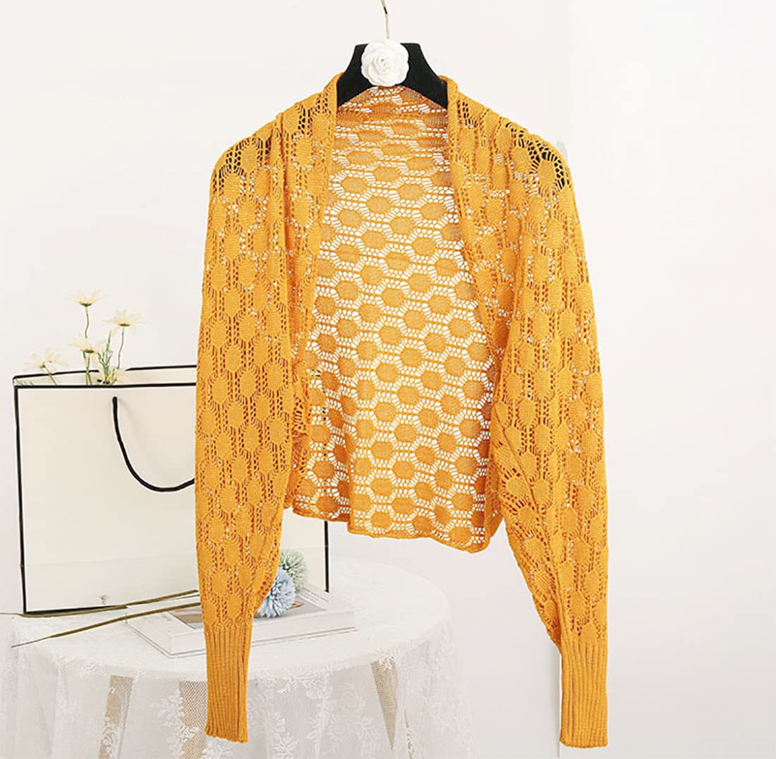 stylesilove Women Lightweight Crochet Hollow Bolero Shrug Long Sleeve Cardigan Soft Sweater Open Front Cape Shawl