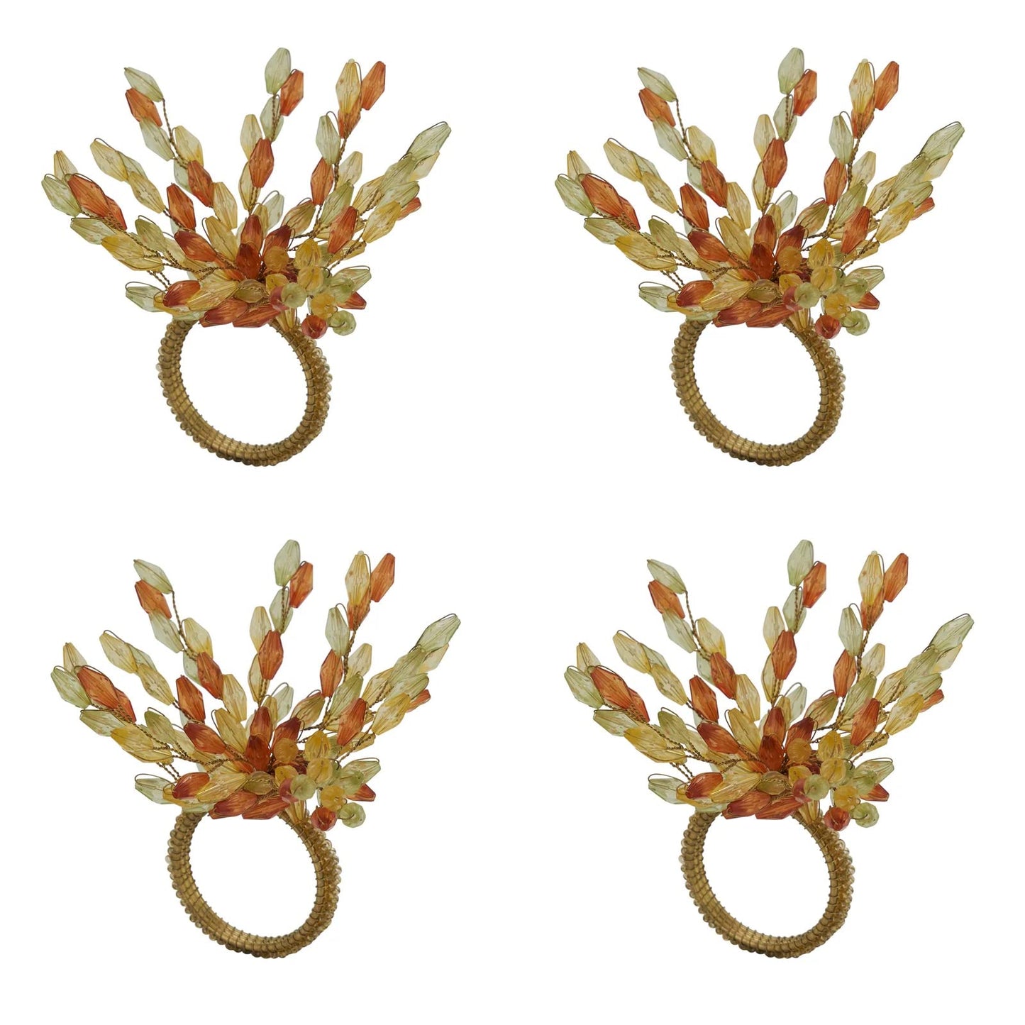 Fennco Styles Hand Beaded Flower Design Decorative Napkin Rings, Set of 4 - Glass Beads Napkin Holders for Home, Dining Table, Banquets, Christmas Décor and Special Occasion