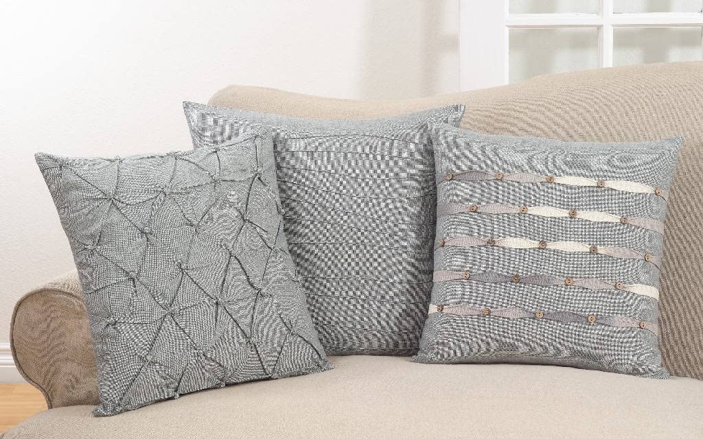 Fennco Styles Pintuck Diamond Design Cotton Down Filled Decorative Throw Pillow 18" W x 18" L – Grey Textured Accent Cushion for Home, Couch, Bedroom, Living Room and Office Décor